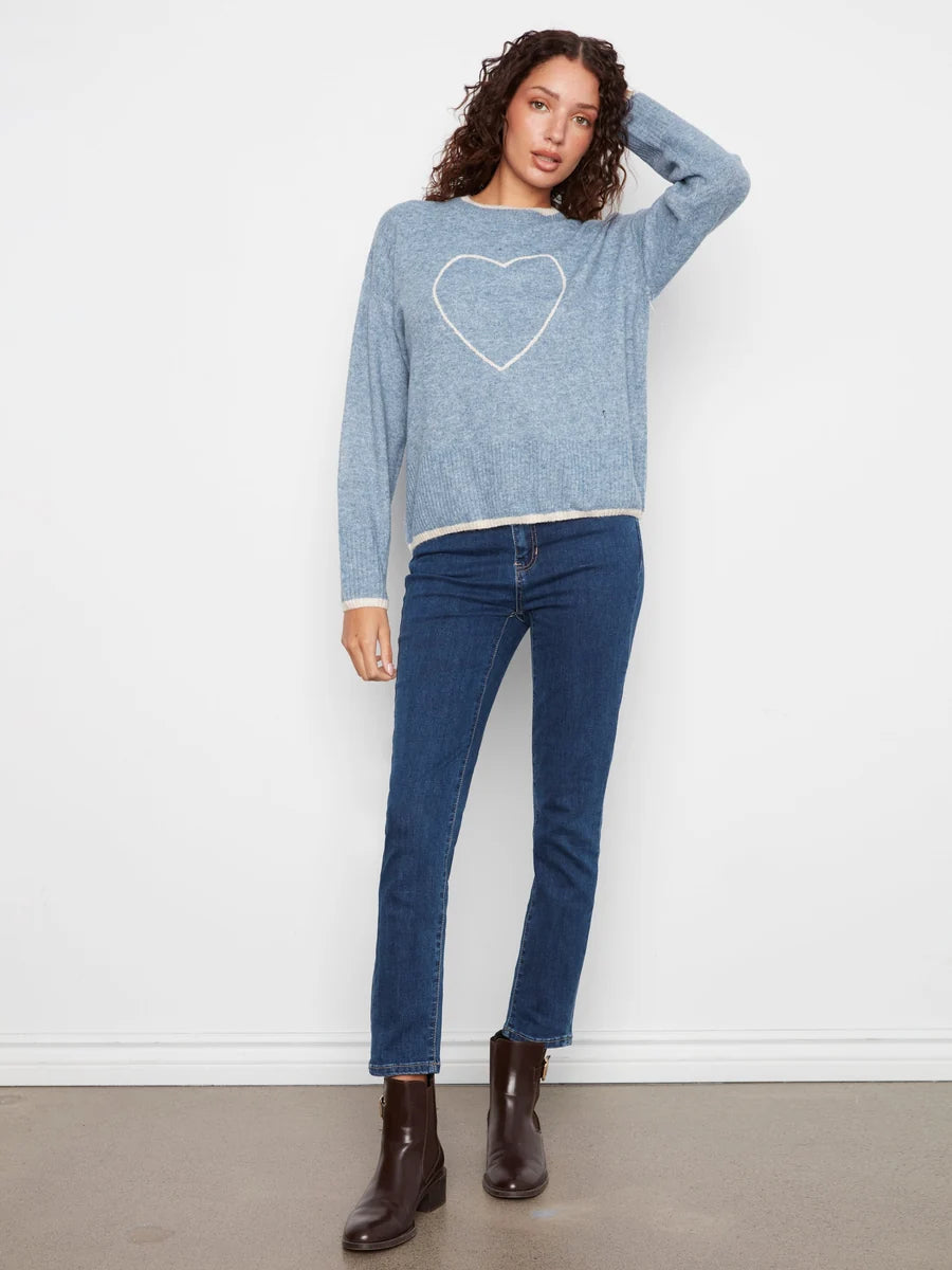 Charlie B Heart Mock Neck Sweater - Heather Storm