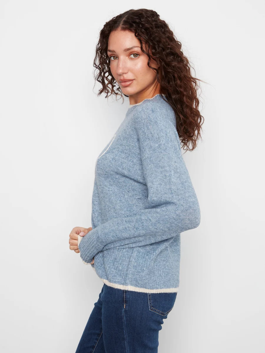 Charlie B Heart Mock Neck Sweater - Heather Storm
