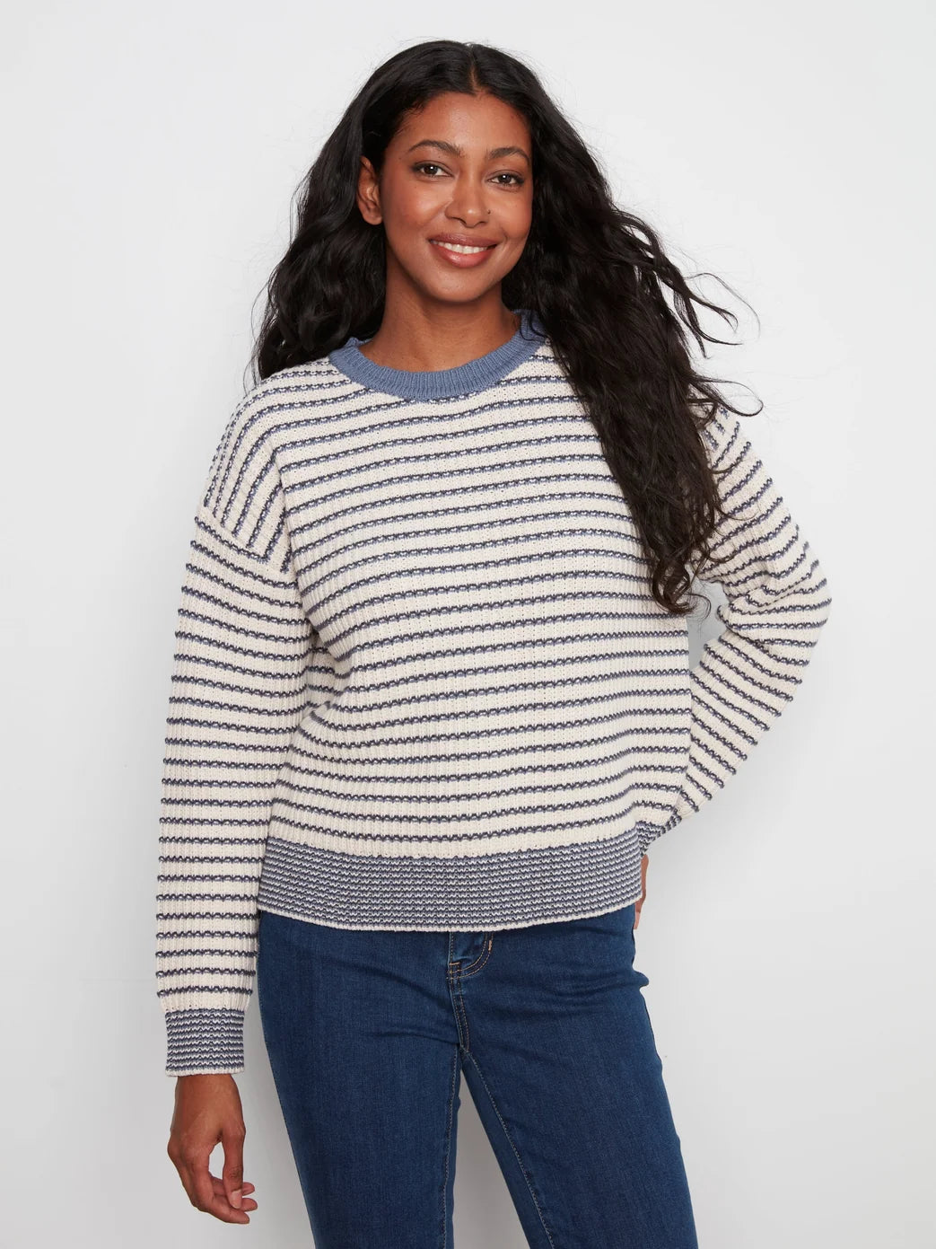 Charlie B Striped Crew Neck Sweater