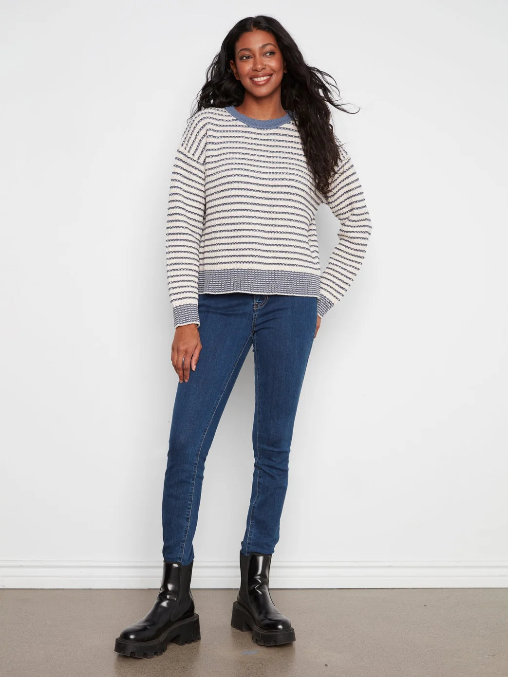 Charlie B Striped Crew Neck Sweater