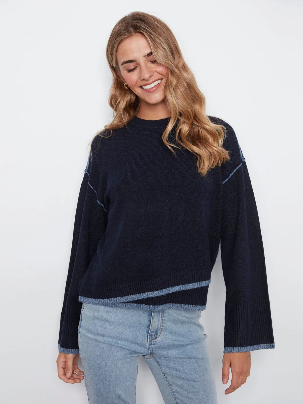 Charlie B Crew Neck Hem Sweater Navy