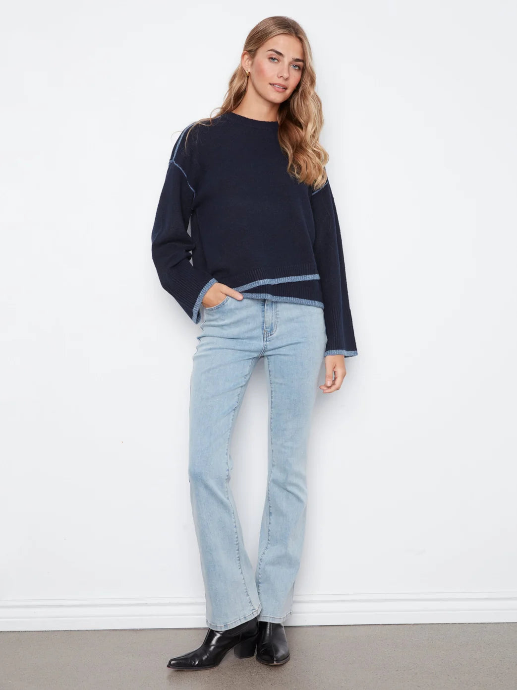 Charlie B Crew Neck Hem Sweater Navy