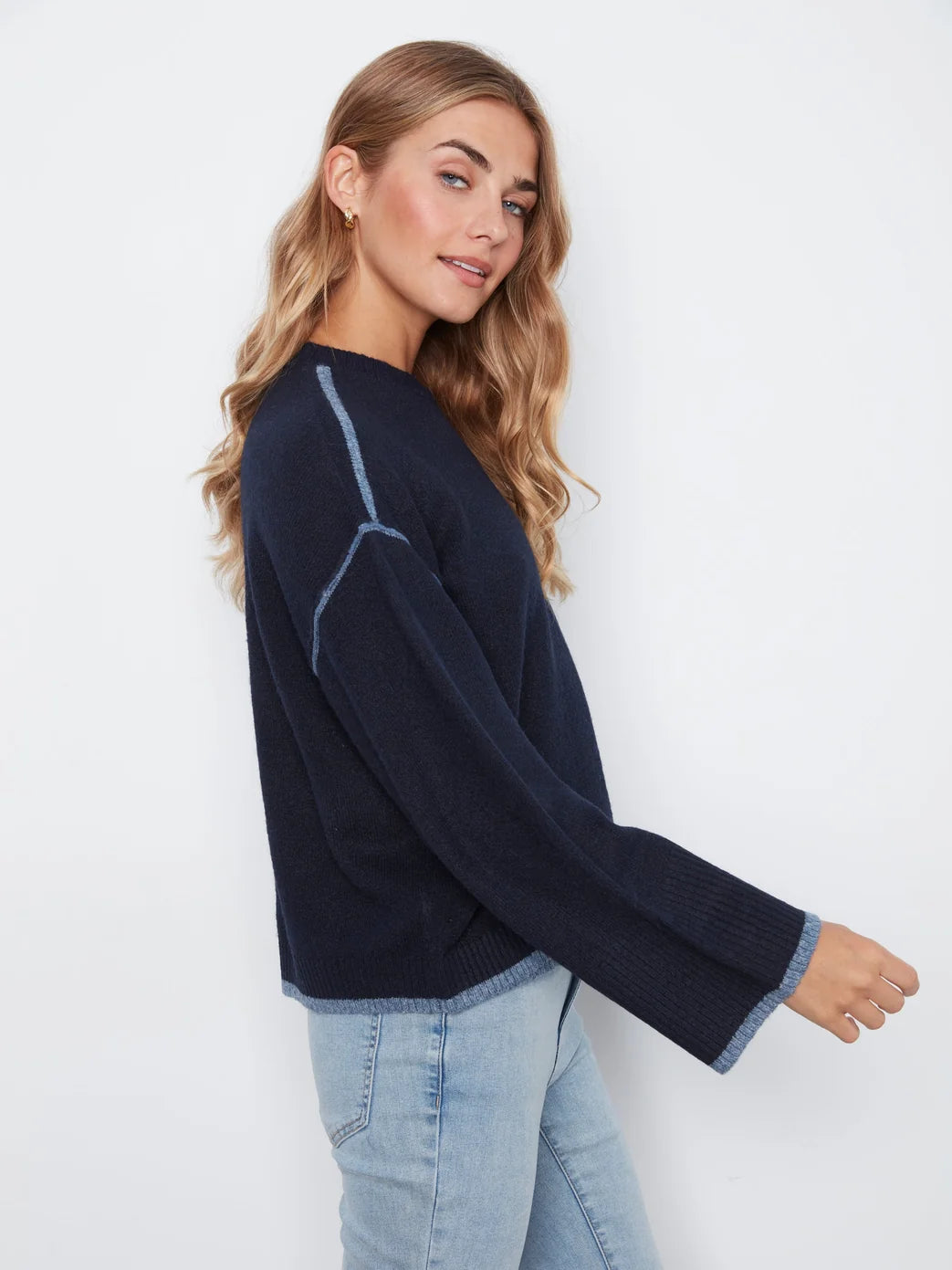 Charlie B Crew Neck Hem Sweater Navy