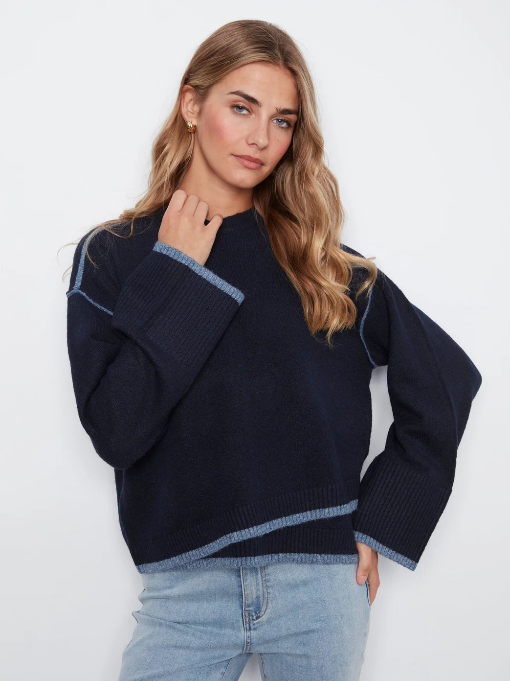 Charlie B Crew Neck Hem Sweater Navy