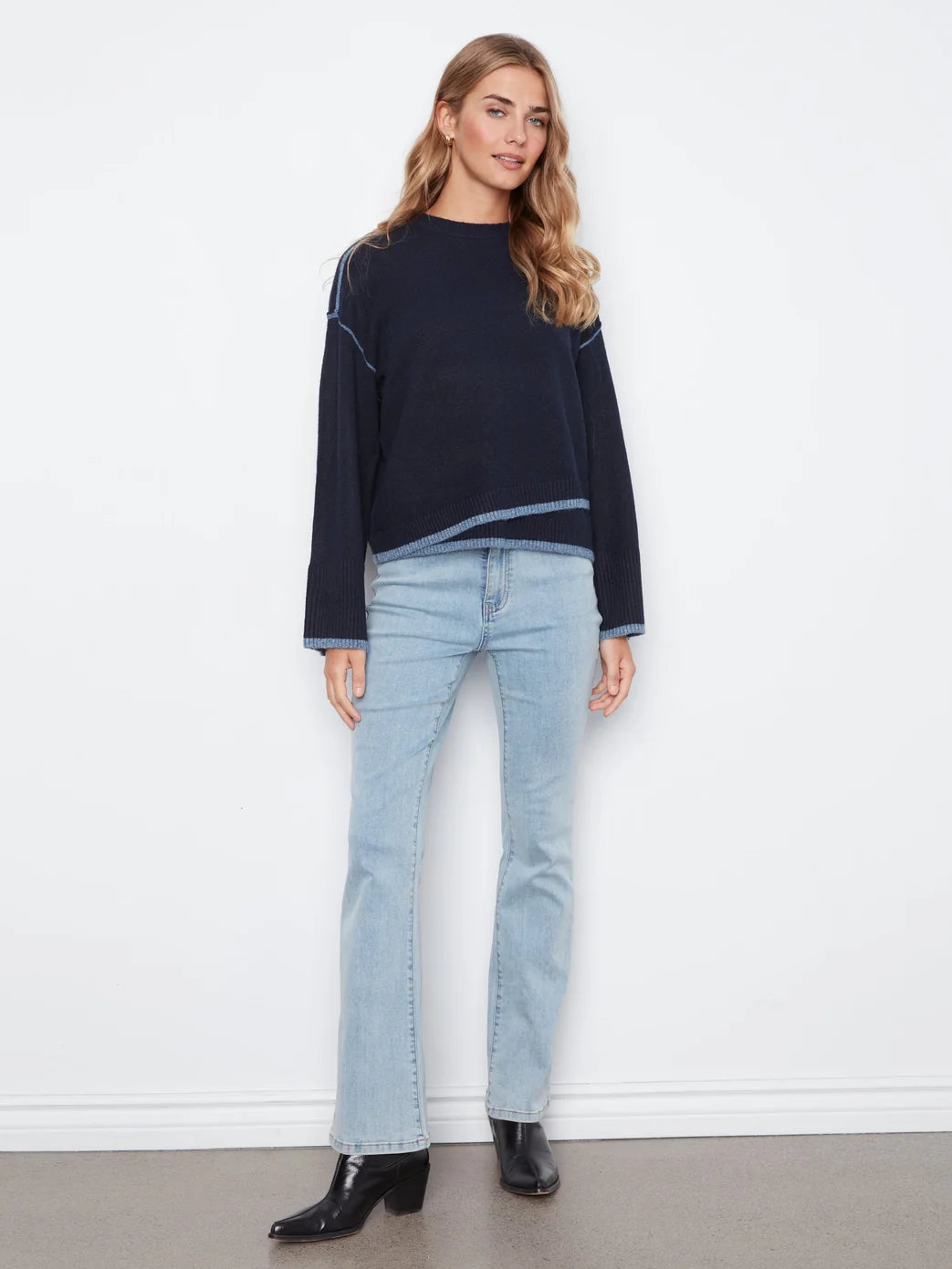 Charlie B Crew Neck Hem Sweater Navy