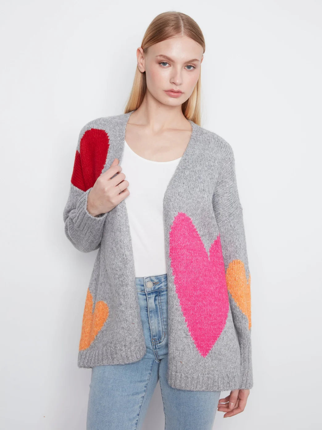 Charlie B Heart Cardigan Heather Grey