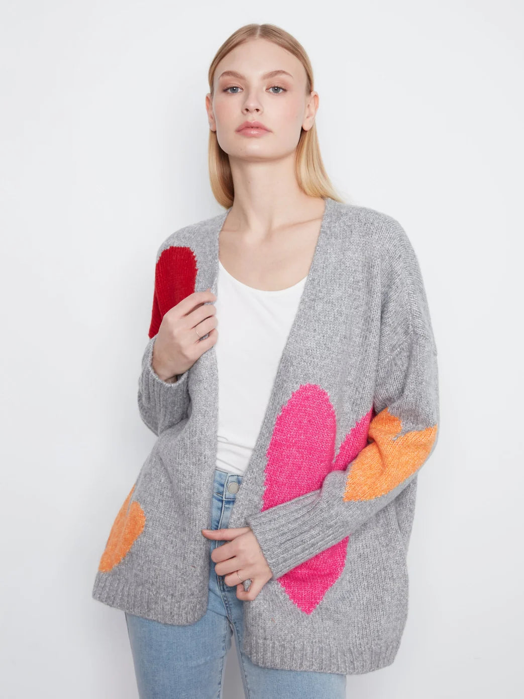 Charlie B Heart Cardigan Heather Grey