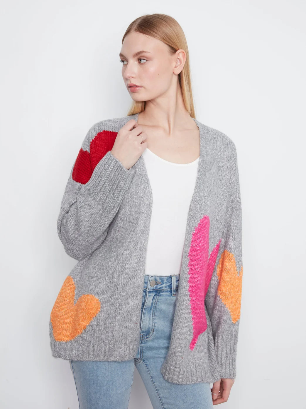 Charlie B Heart Cardigan Heather Grey