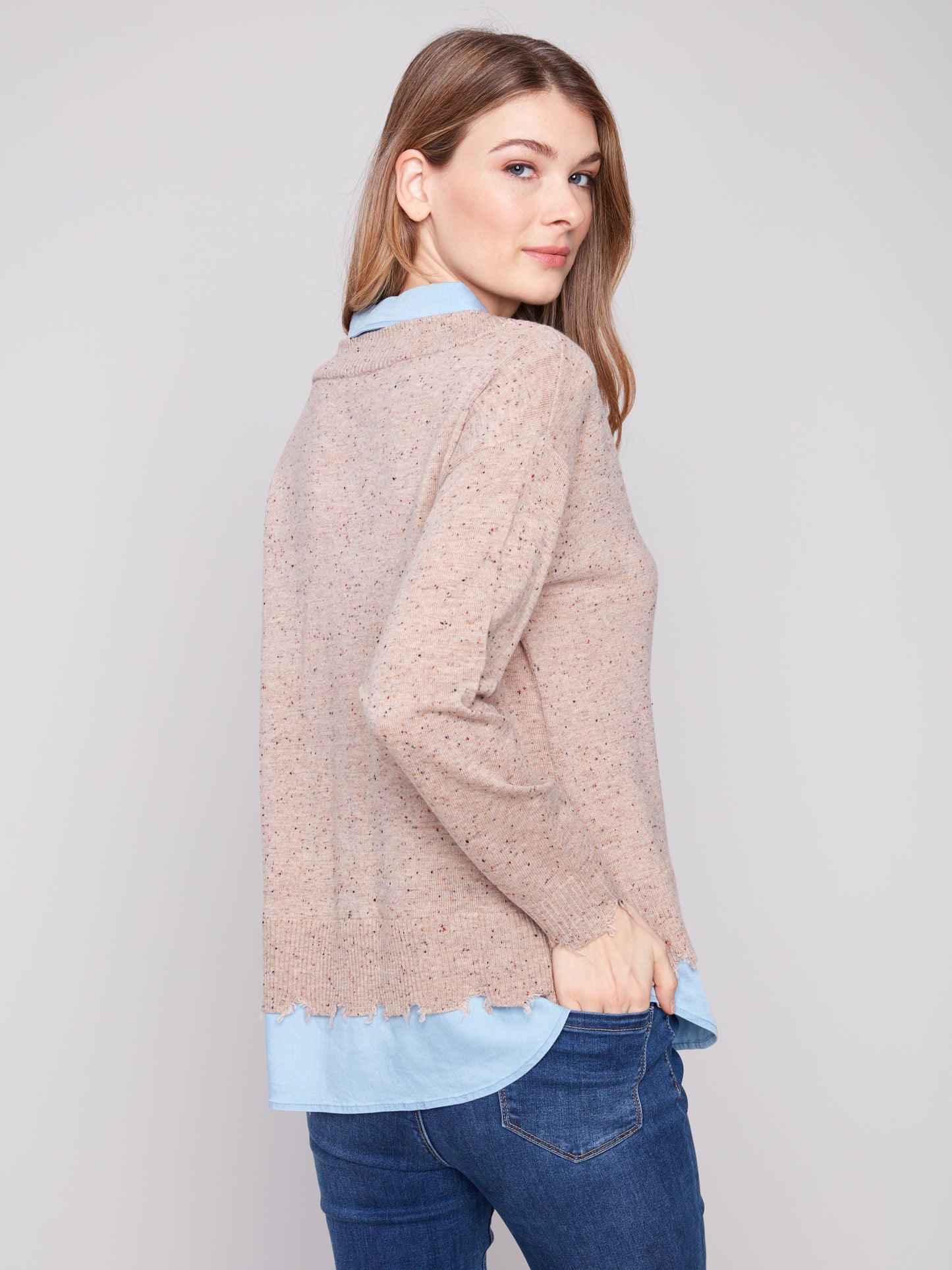 Charlie B V-Neck Fooler Sweater Oat