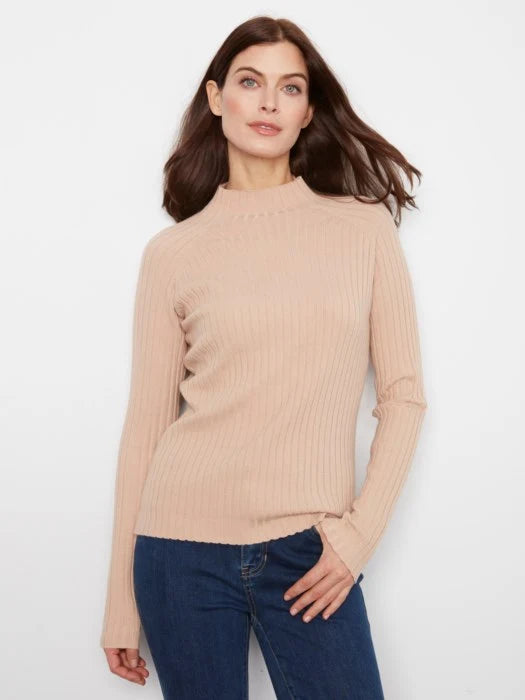 Charlie B Ribbed Knit Mock Sweater - Latte