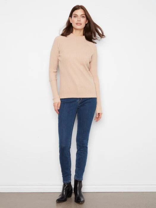 Charlie B Ribbed Knit Mock Sweater - Latte