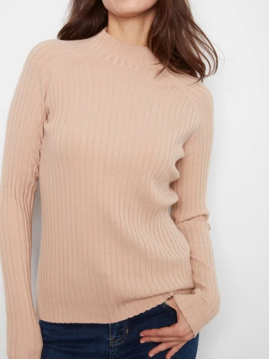 Charlie B Ribbed Knit Mock Sweater - Latte