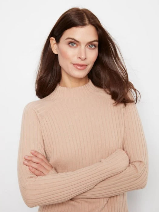 Charlie B Ribbed Knit Mock Sweater - Latte