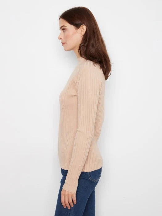 Charlie B Ribbed Knit Mock Sweater - Latte