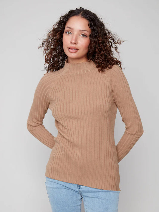 Charlie B Ribbed Knit Mock Sweater - Truffle