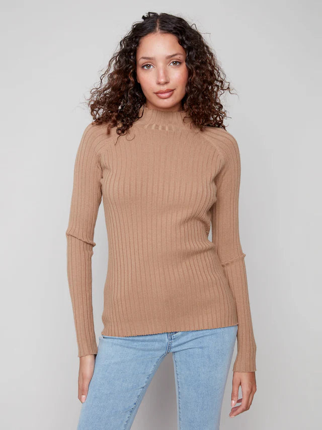 Charlie B Ribbed Knit Mock Sweater - Truffle