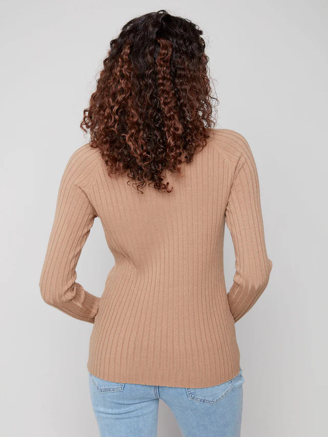 Charlie B Ribbed Knit Mock Sweater - Truffle