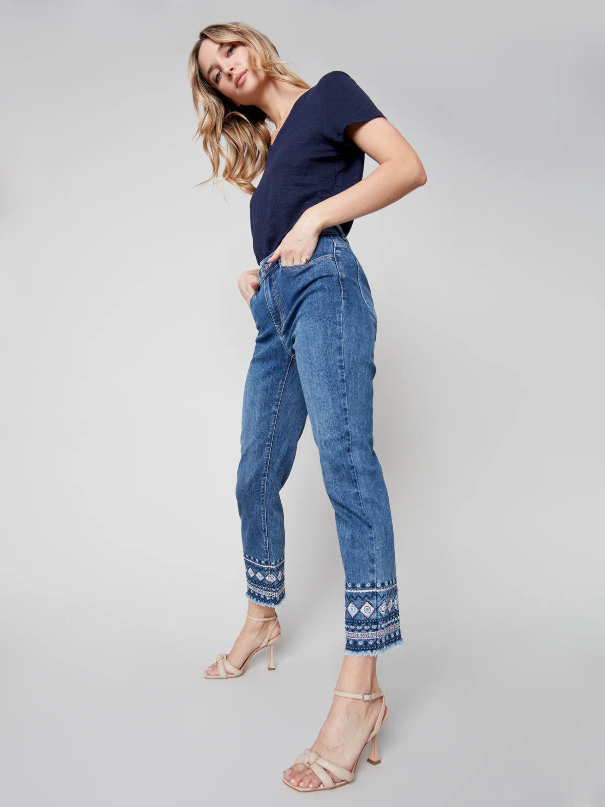 Charlie B Embroidered Hem Jeans