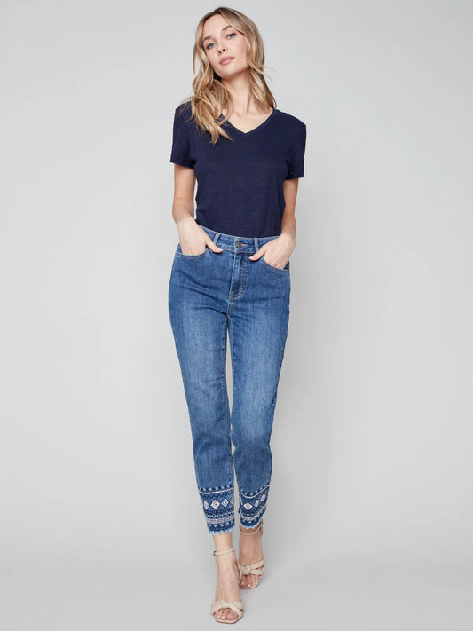 Charlie B Embroidered Hem Jeans