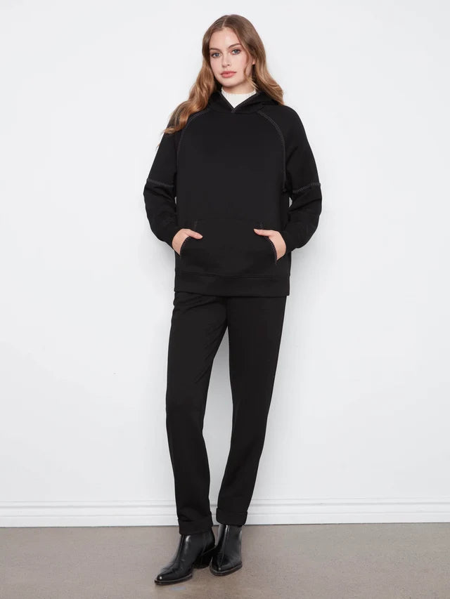 Charlie B Blanket Stitch Soft Scuba Hoodie - Black