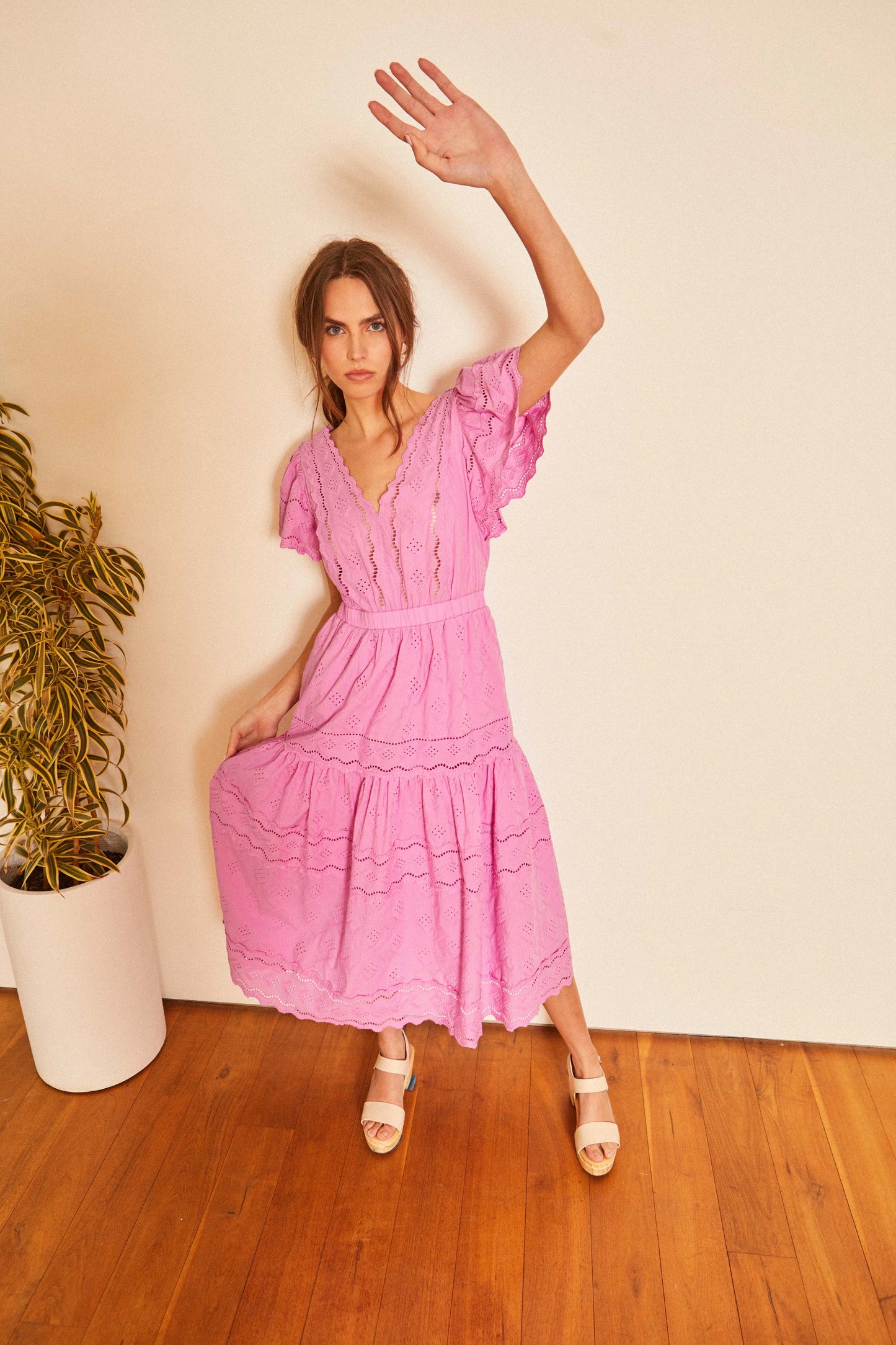 Caballero Collection Susanna Eyelet Maxi Dress-Pink