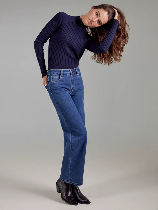 Charlie B Ribbed Knit Mock Sweater - Navy