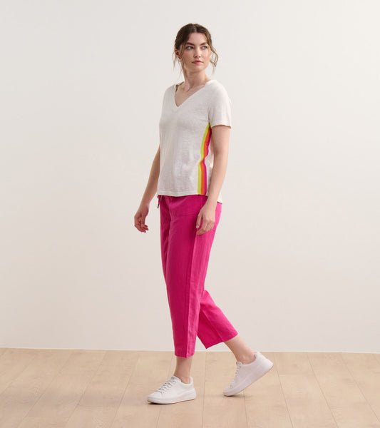 Hatley V Neck Knit Tee White/Rainbow Side