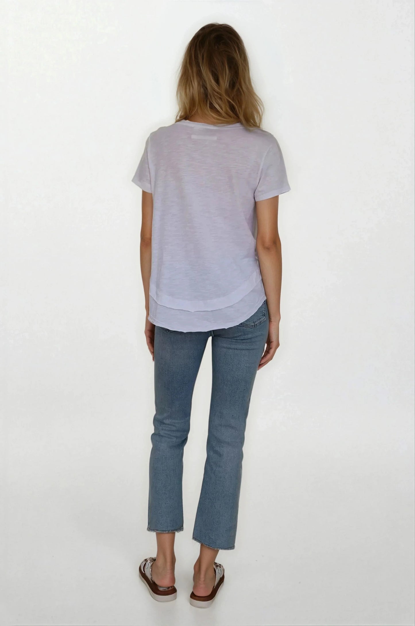 CHRLDR Embroidered Ava V-Neck Mock Layer T-Shirt White
