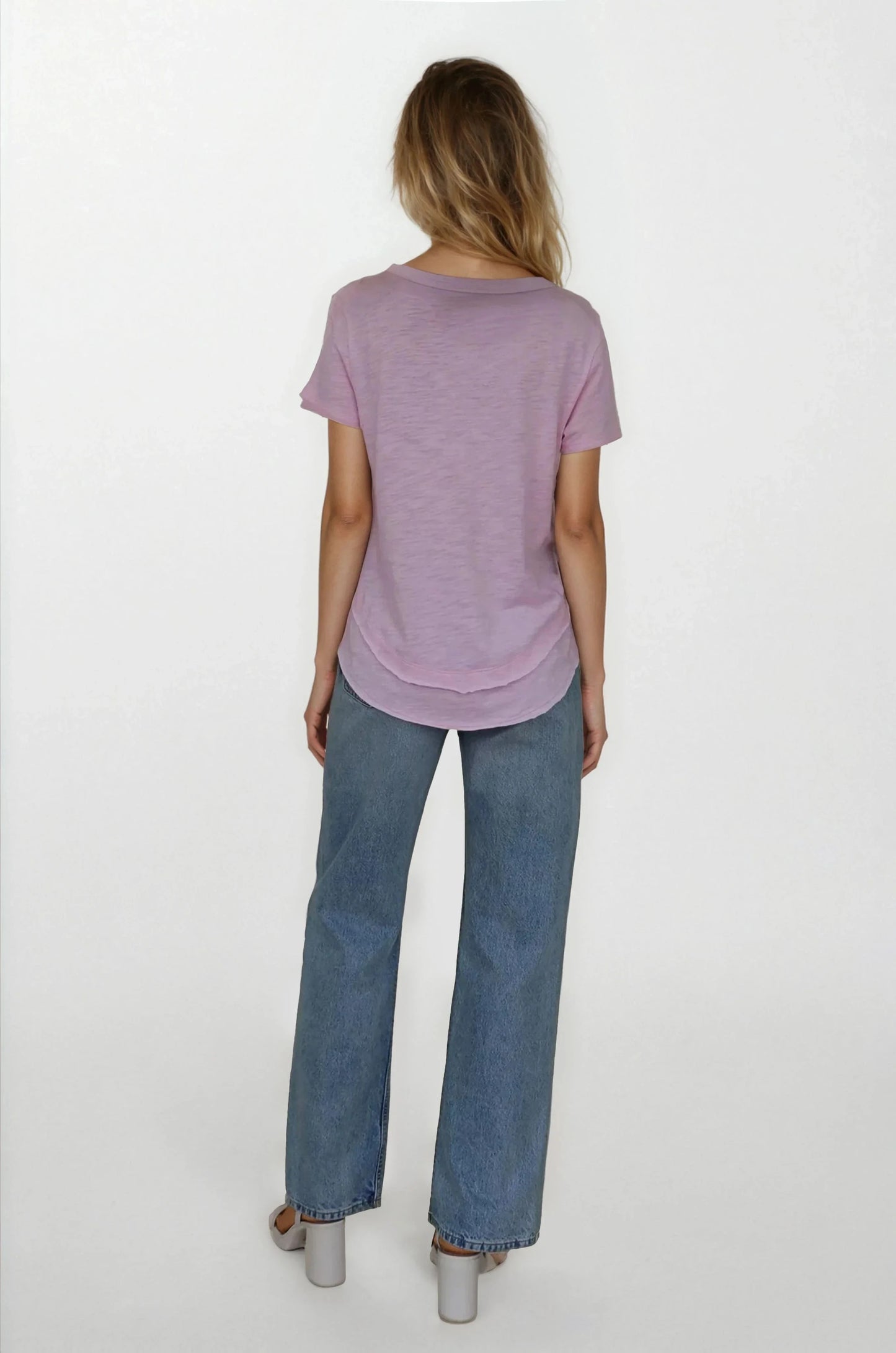 CHRLDR Embroidered Ava V-Neck Mock Layer T-Shirt Candy Pink