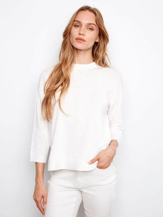 Charlie B 3/4 Sleeve Sweater - White