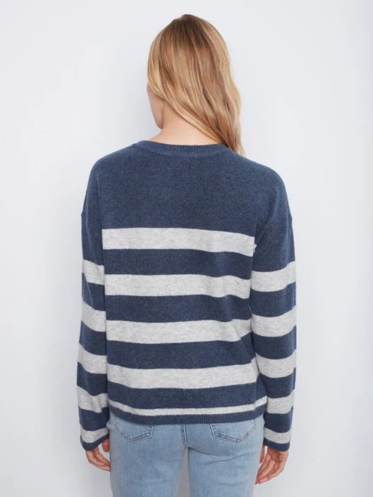 Charlie B Stripe Crew Neck Sweater Heart Patch