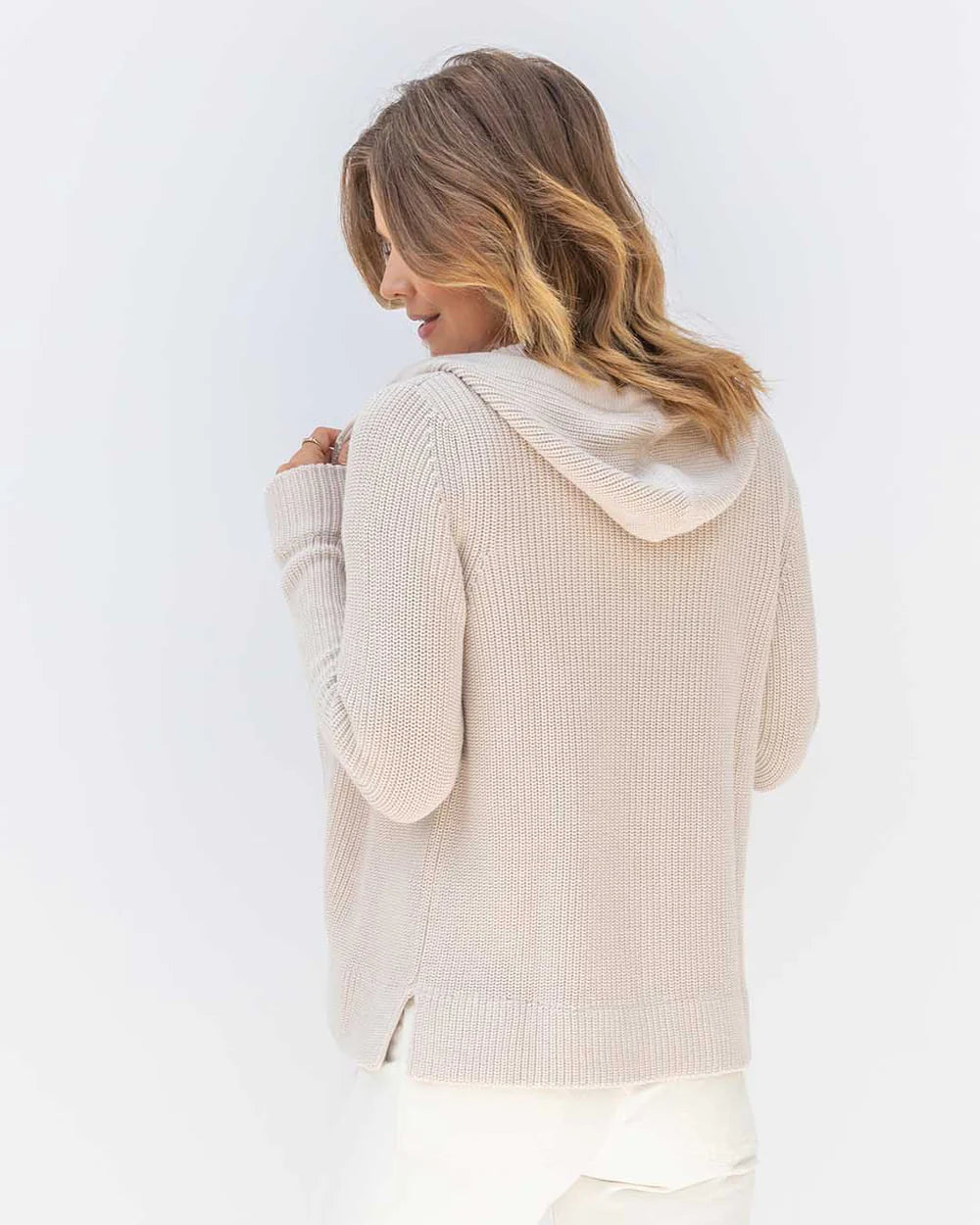 Pura Cashmere Cotton Fisherman Hoodie Oatmeal