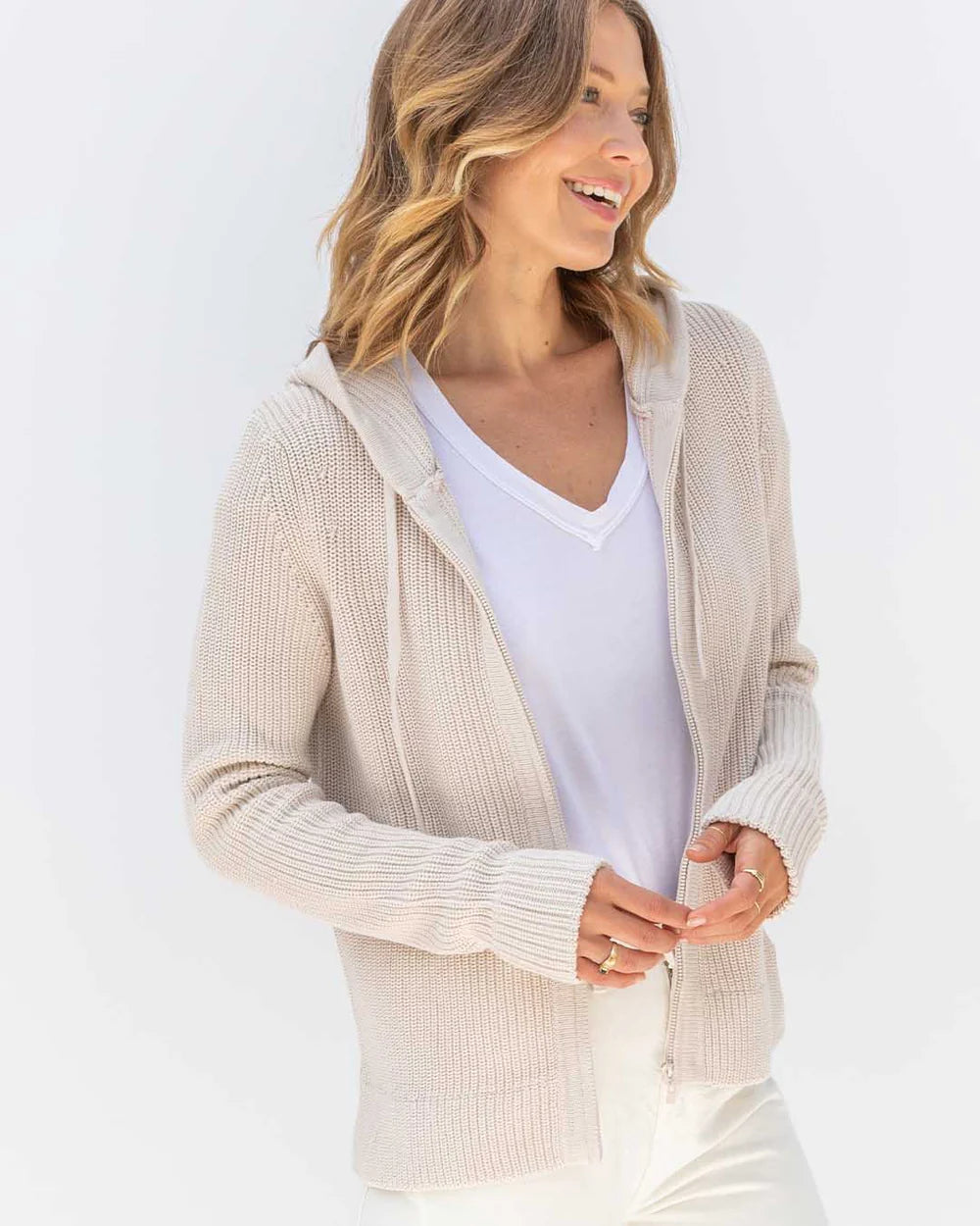 Pura Cashmere Cotton Fisherman Hoodie Oatmeal