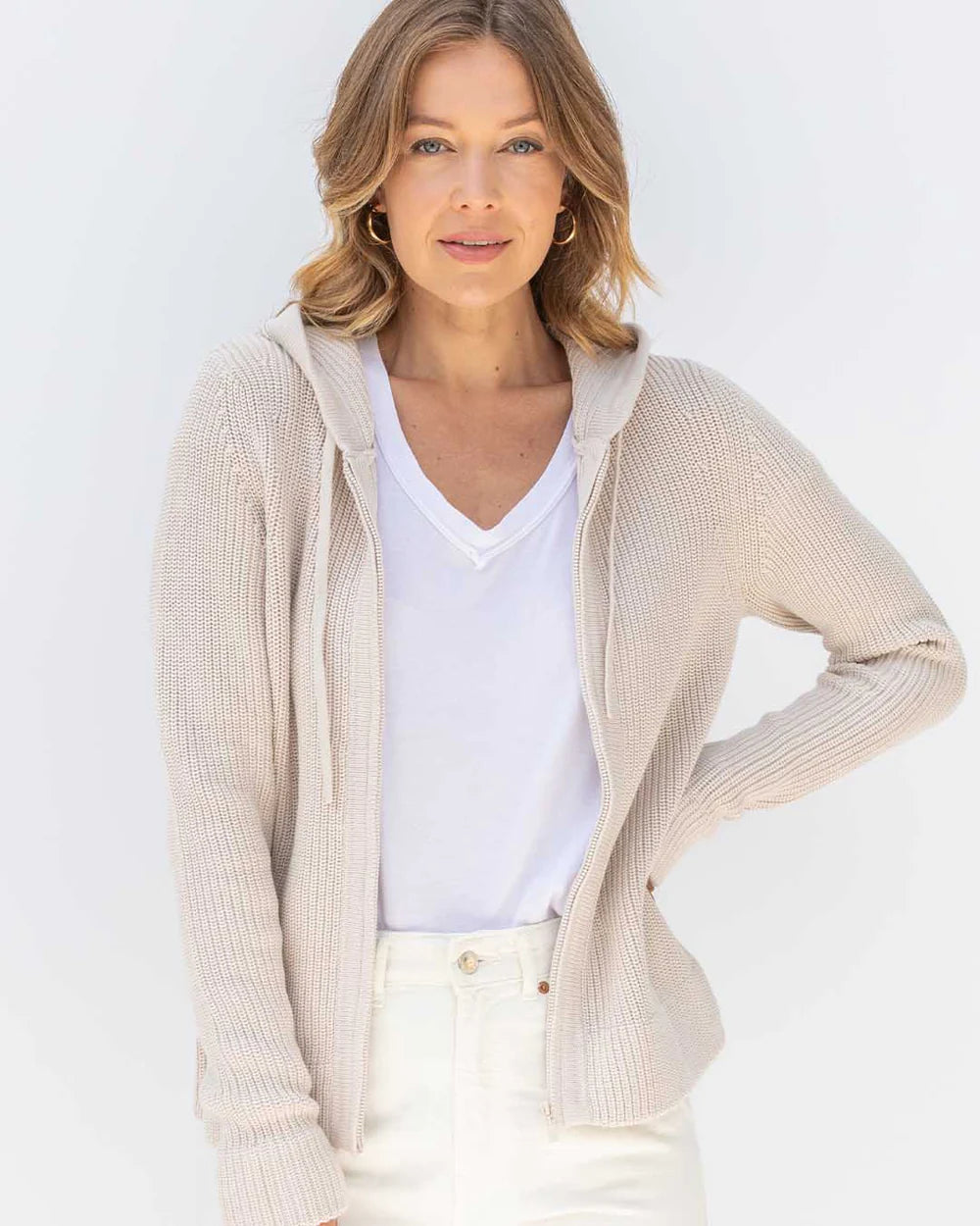Pura Cashmere Cotton Fisherman Hoodie Oatmeal
