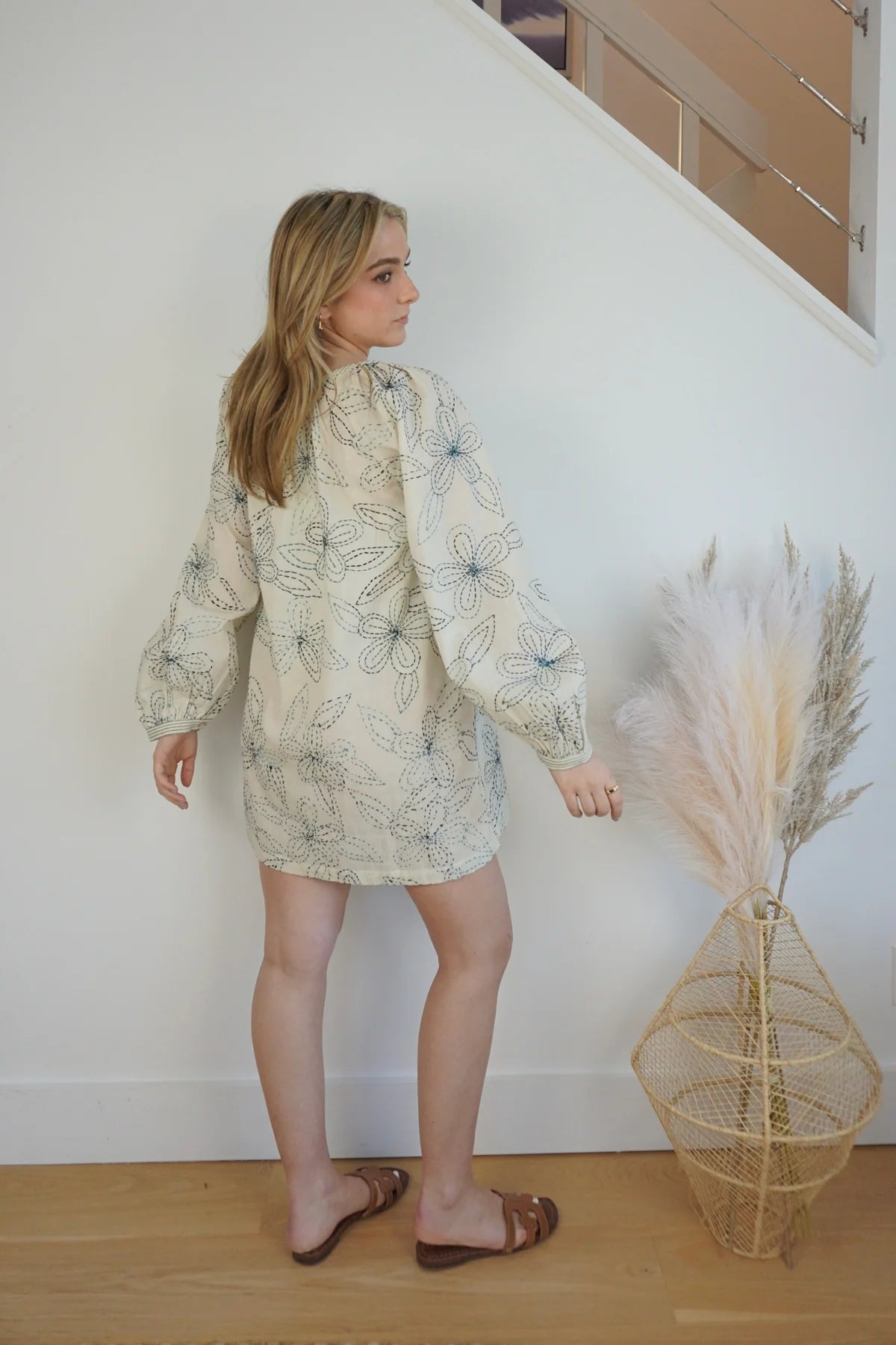 Nibi MTK Gibson Mini Dress Blue Embroidery