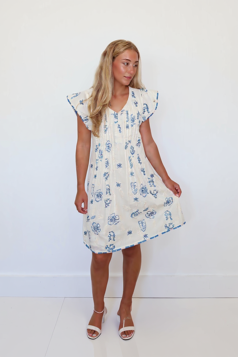 Nibi MTK Doris Mini Dress - Salt Air Embroidery