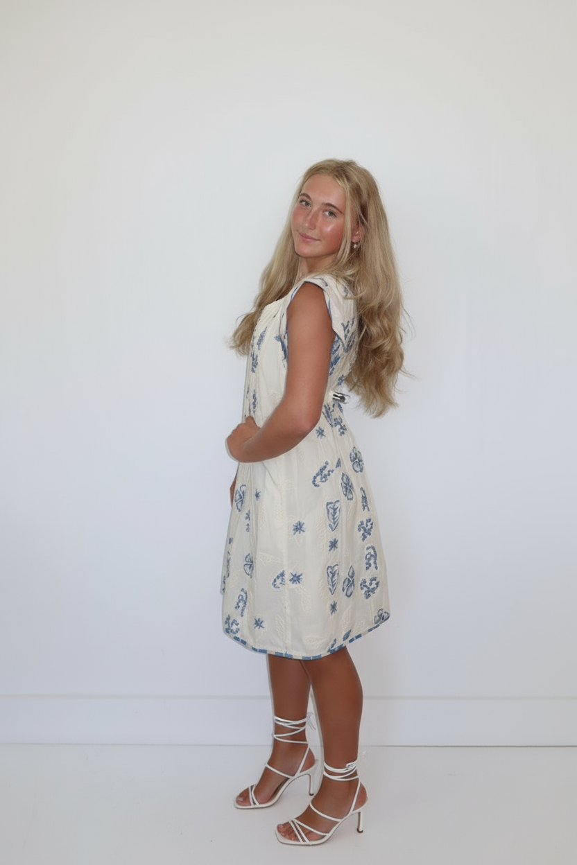 Nibi MTK Doris Mini Dress - Salt Air Embroidery