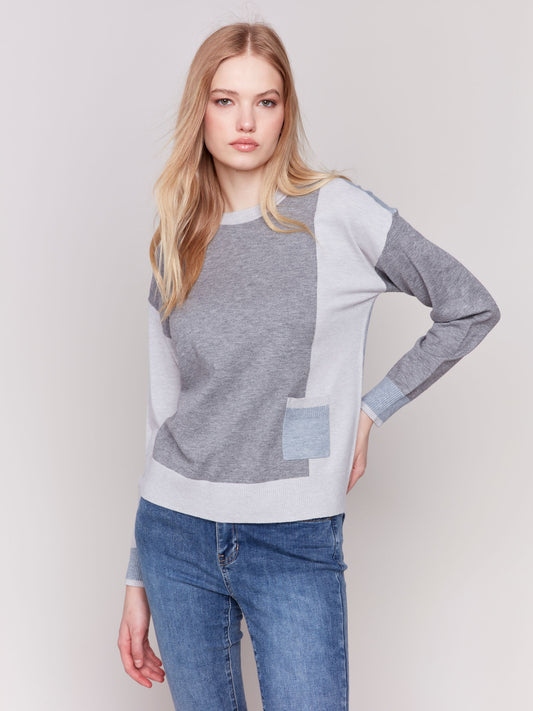 Charlie B Color Block Sweater Heather Grey