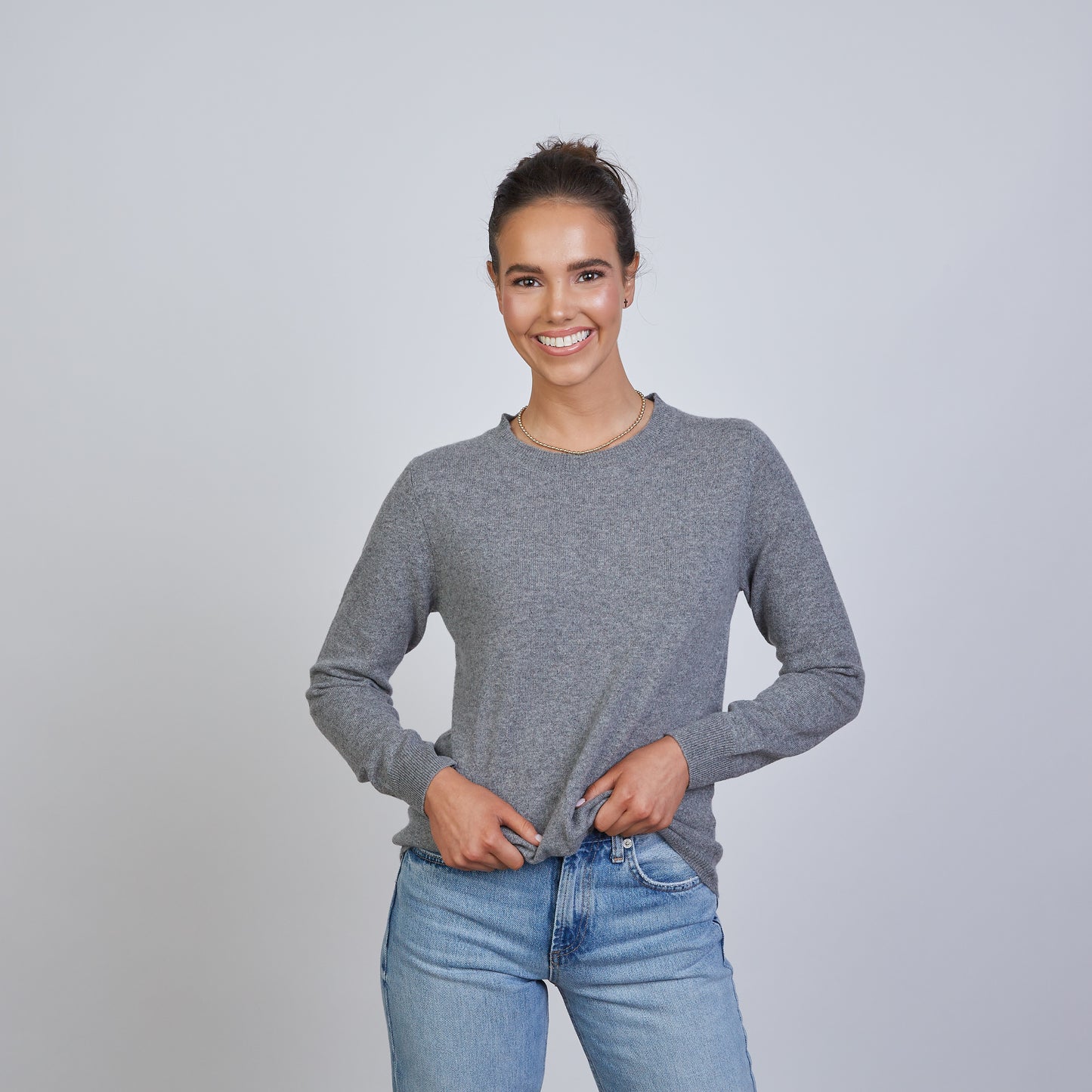 Erin Gray Highland Stripe 100% Mongolian Cashmere Sweater Gray/Lilac