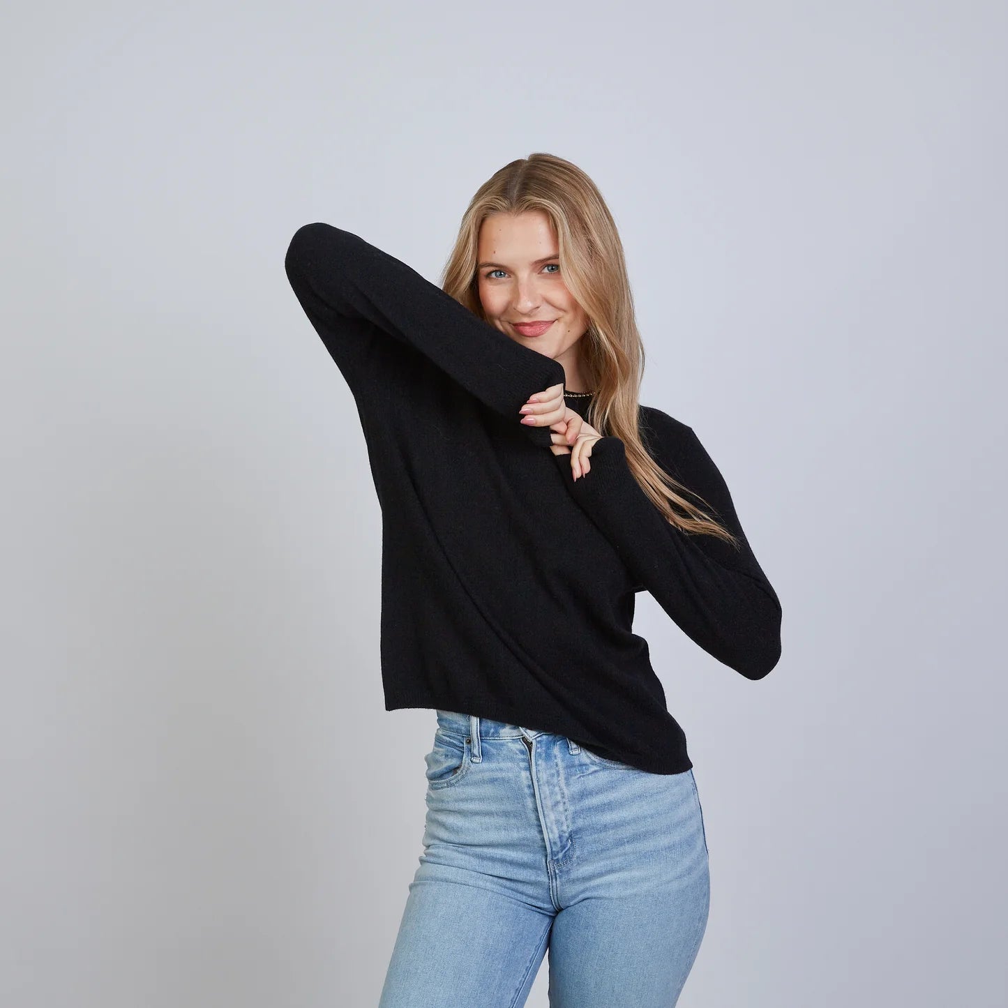 Erin Gray Highland Stripe 100% Mongolian Cashmere Sweater Black/Beige