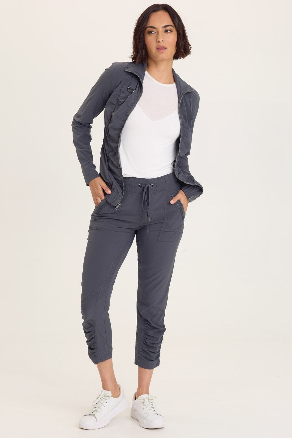 Wearables Aksana Whisper Stretch Ruched Active Slim Pant Charcoal