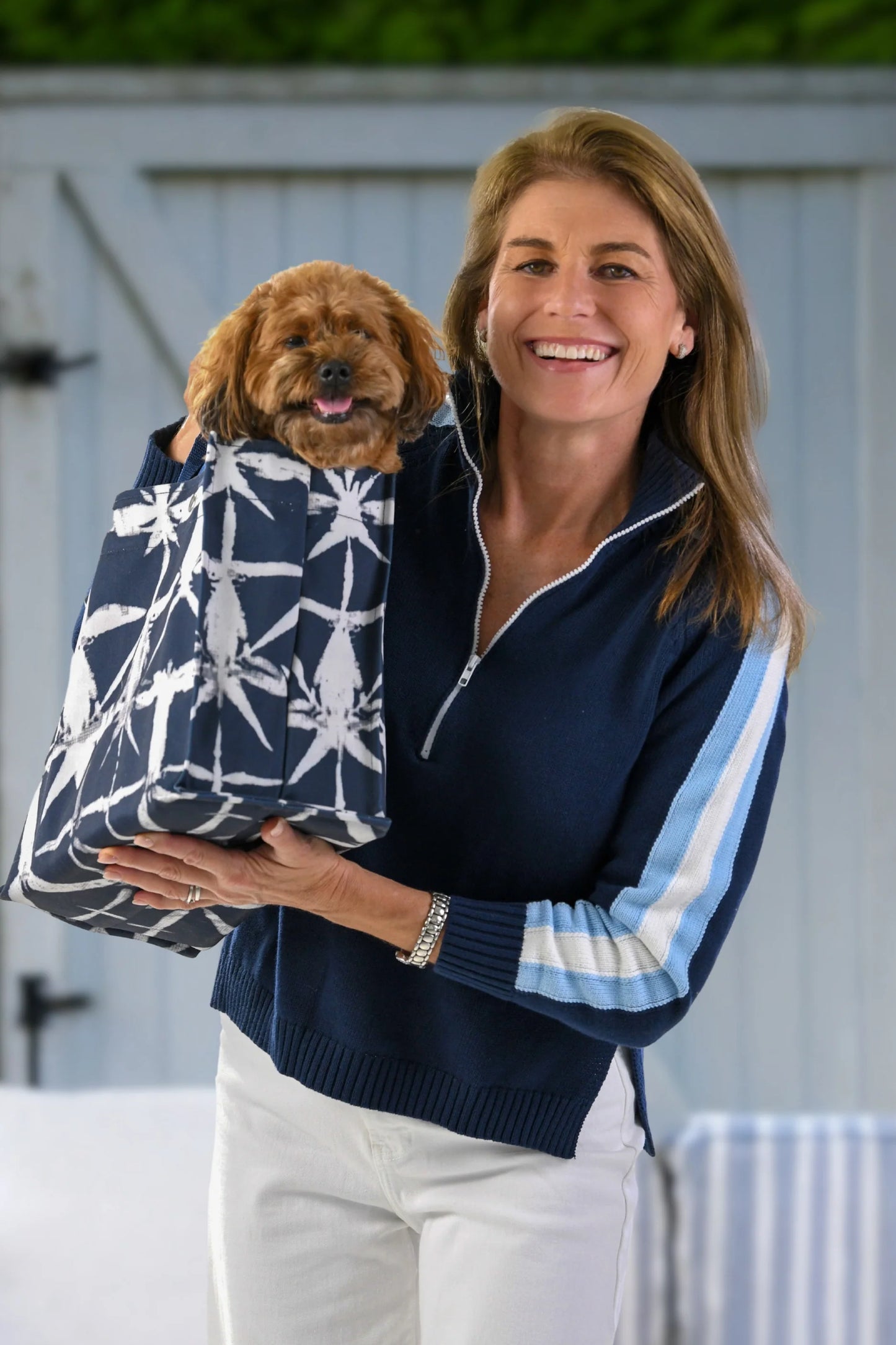 Walker & Wade Striped Half Zip Sweater Navy/Sky Blue