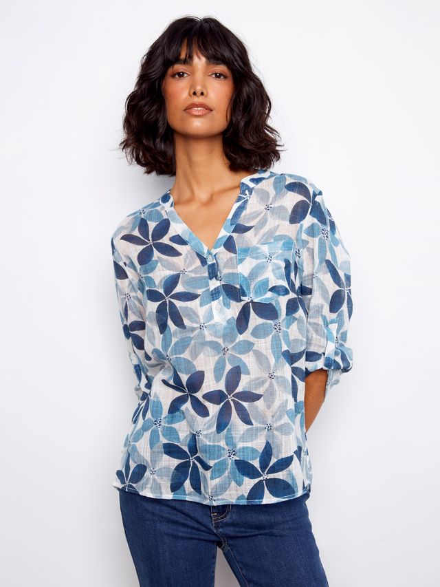 Charlie B Printed Cotton Gauze - Sapphire