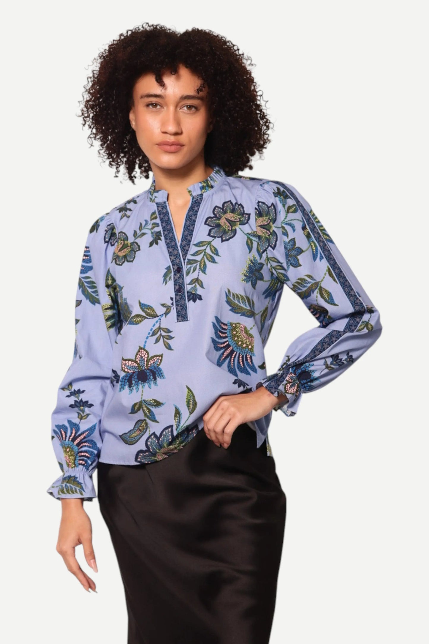 Maude Vivante Ashley Ruffle Neck Top - Periwinkle Mosaic