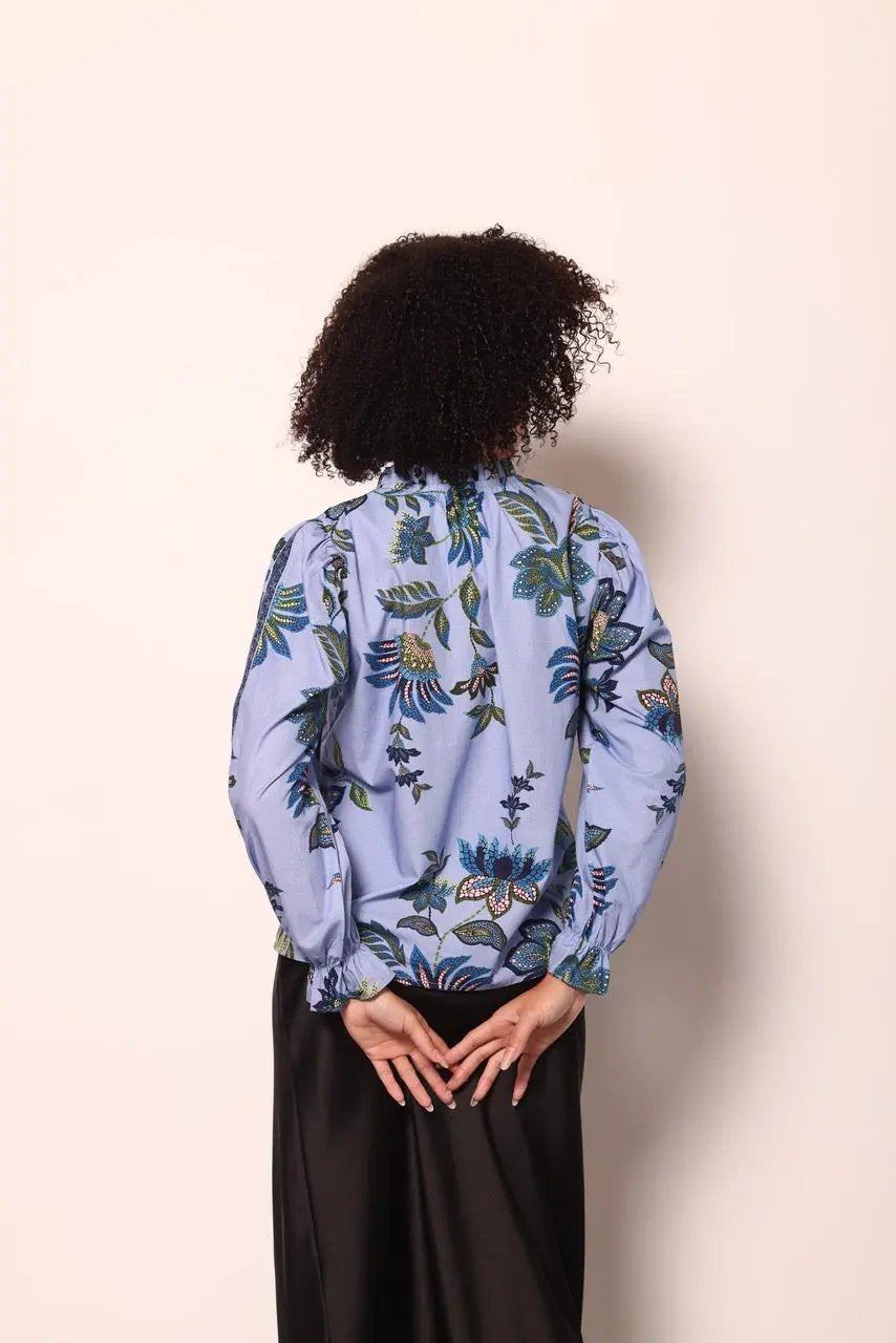 Maude Vivante Ashley Ruffle Neck Top - Periwinkle Mosaic