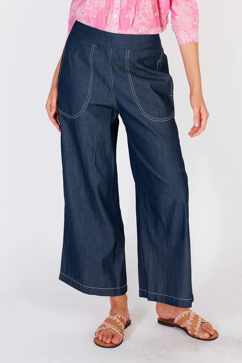 Rubyyaya Pula Pant -  Denim/White Stitch
