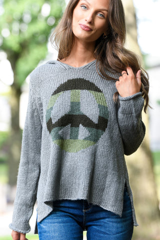 Wooden Ships Rainbow Peace Hoodie-Cement/Green
