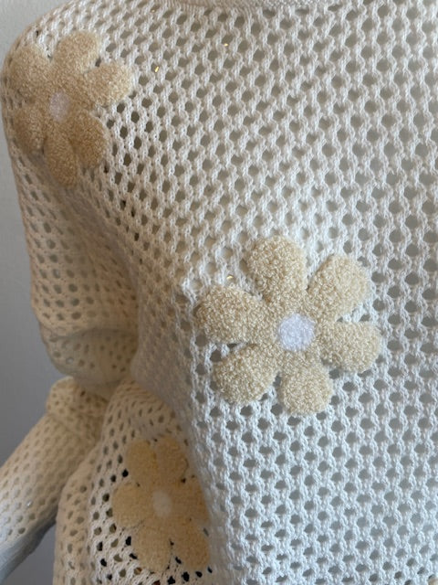 J. Society Open Stitch Flower Crew Sweater White