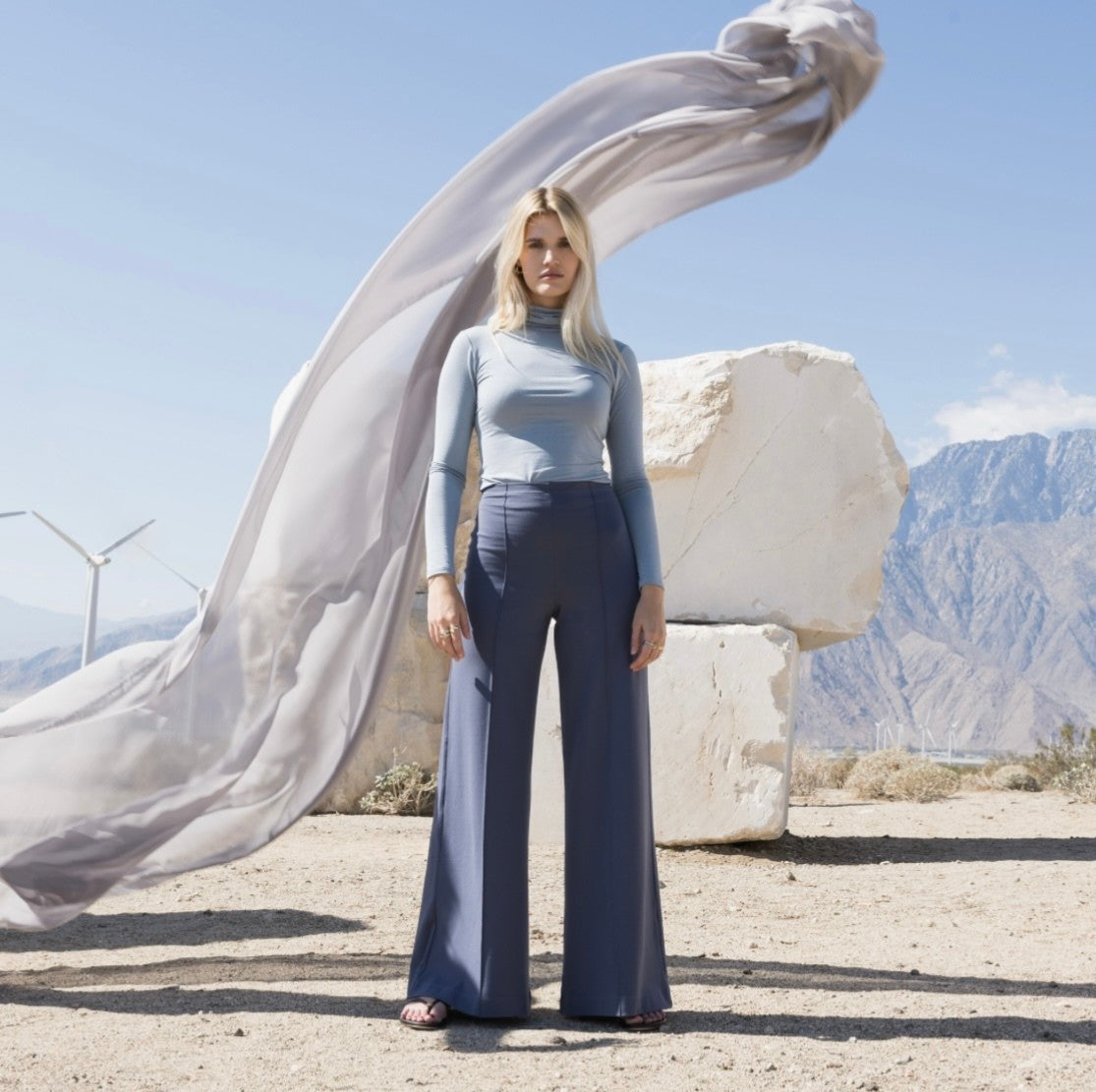 Ripley Rader Ponte Knit Wide Leg Pant Cropped - Sea Blue