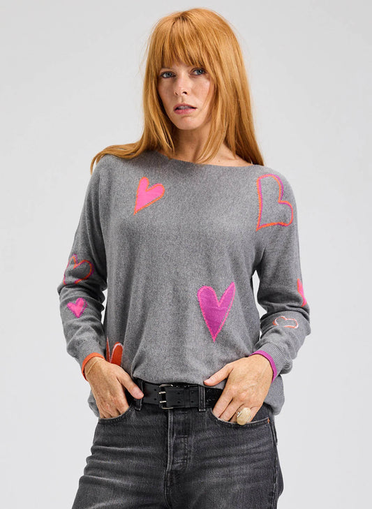 Zaket & Plover Intarsia Hearts Sweater - Cloud